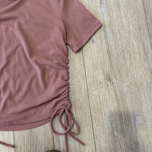 ZARA Ribbed Top with Rouched Sides Medium - Picture 3 of 5